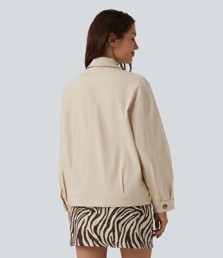 Long Sleeve Zipper Casual Jacket with Pockets