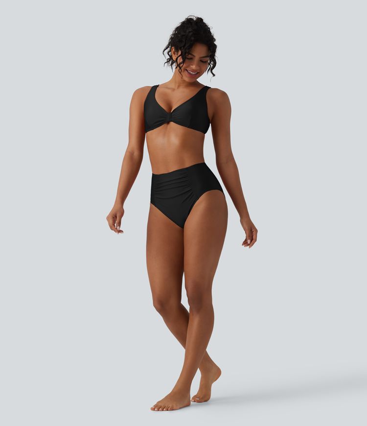 Bas de maillot de bain bikini taille haute gainant froncé Bas de maillot de bain bikini taille haute gainant froncé