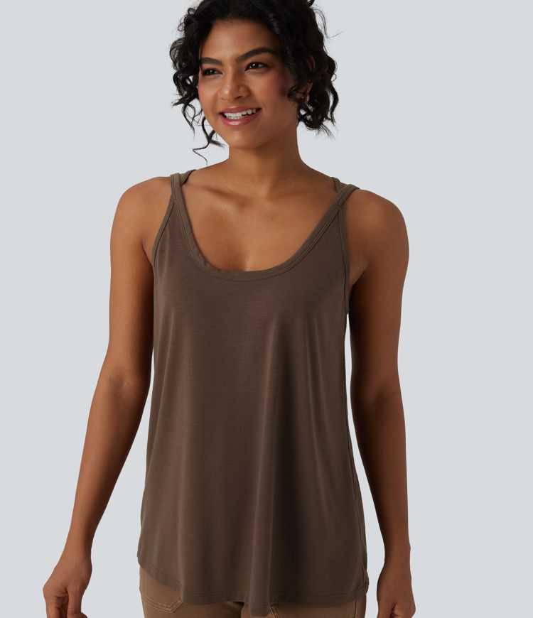 Tops ar U veida izgriezumu, brīvs ikdienas modelis