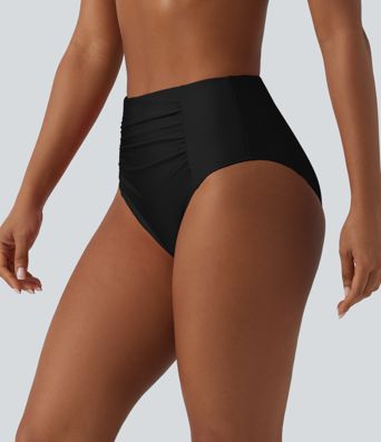Bas de maillot de bain bikini taille haute gainant froncé Bas de maillot de bain bikini taille haute gainant froncé