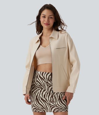 Long Sleeve Zipper Casual Jacket with Pockets