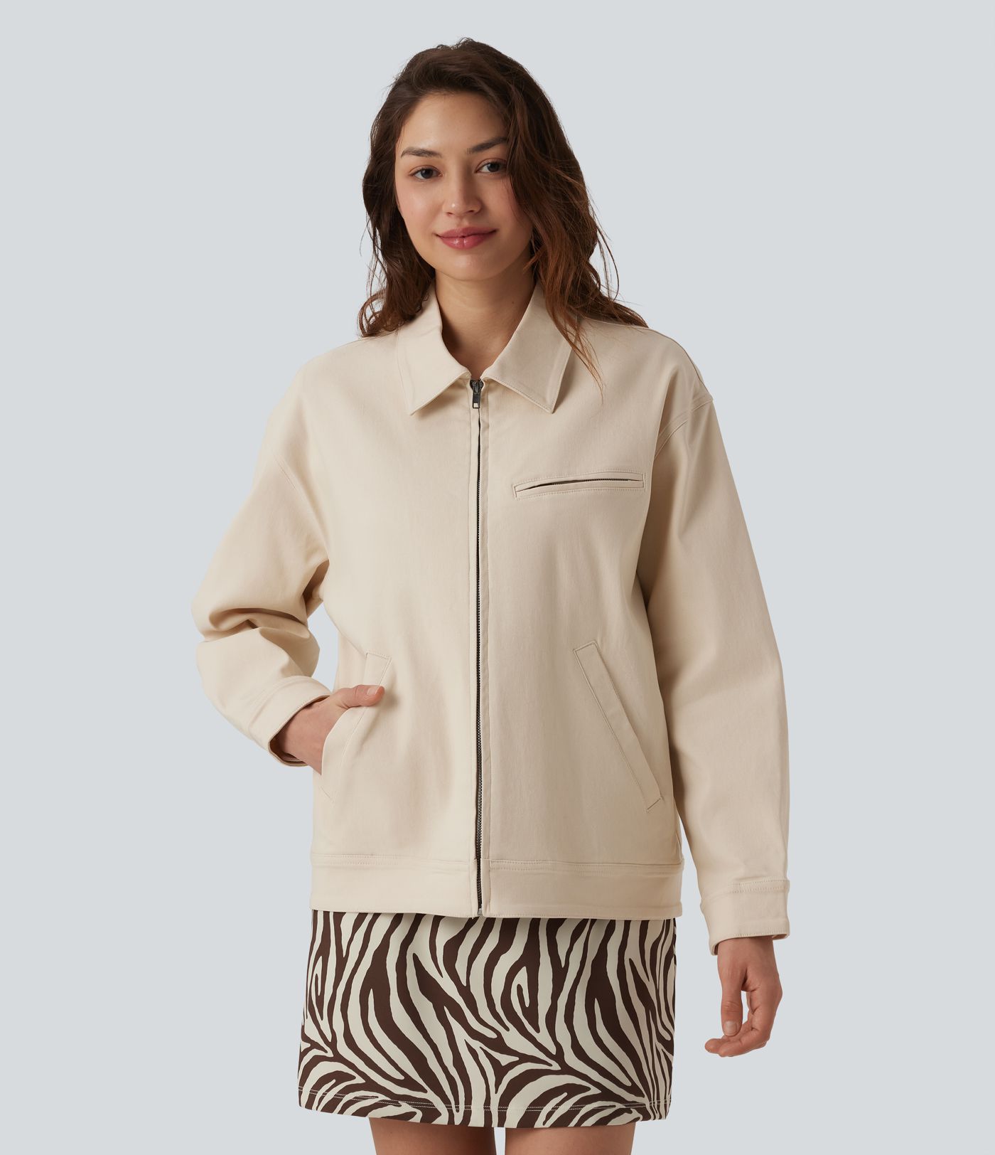 Long Sleeve Zipper Casual Jacket with Pockets