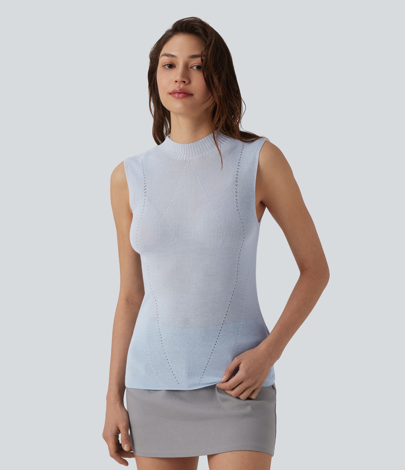 Állónyakú, ujjatlan munkapulóver