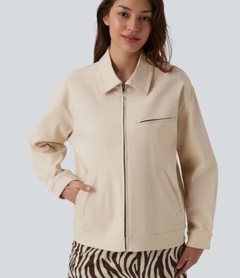 Long Sleeve Zipper Casual Jacket with Pockets