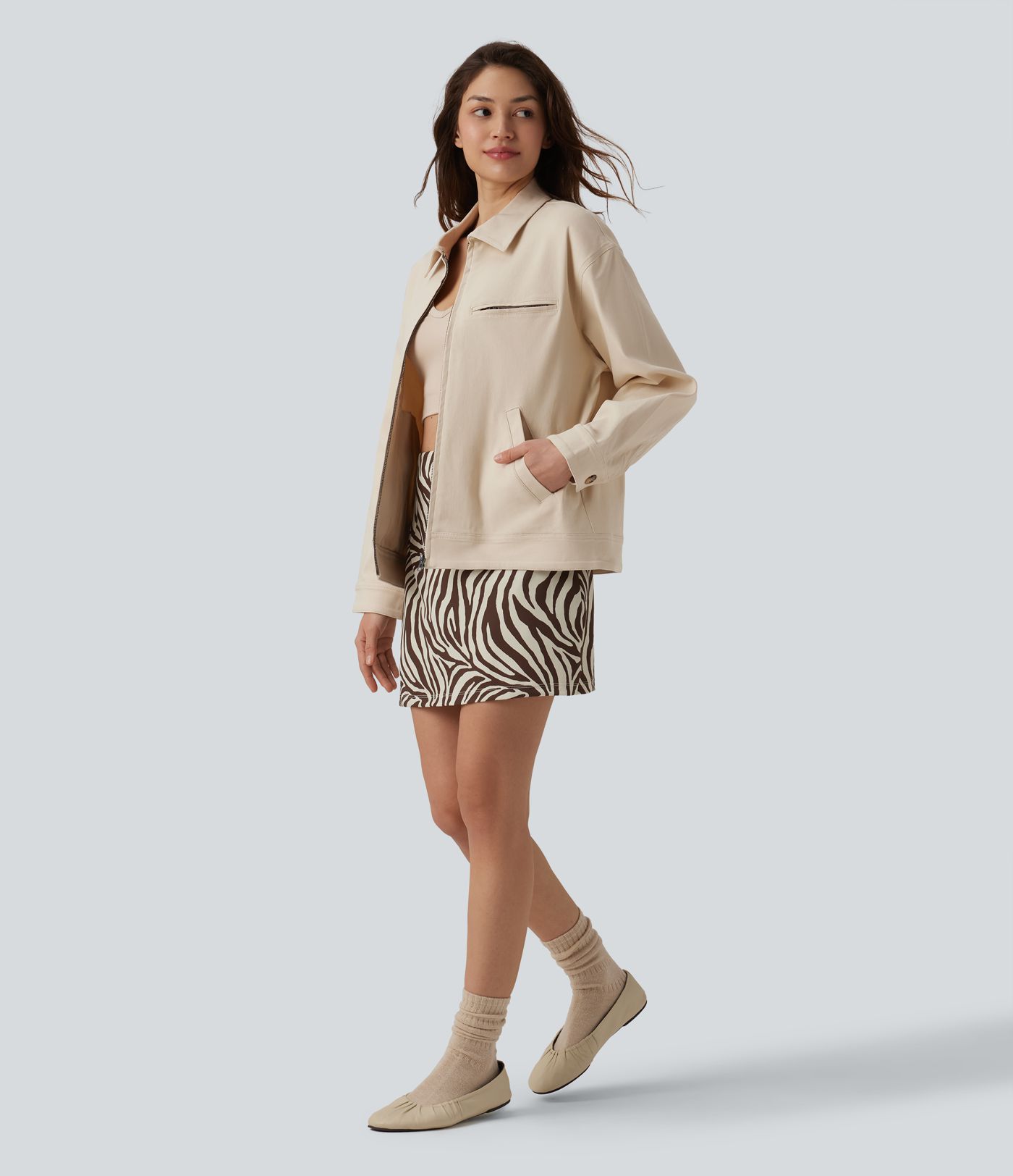 Long Sleeve Zipper Casual Jacket with Pockets