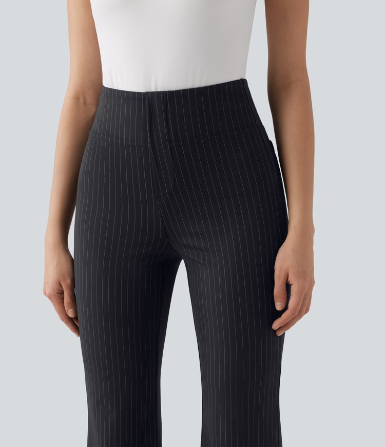High Waisted Stripe Flare Work Pants with Pockets