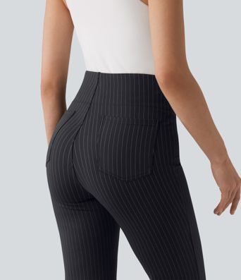 High Waisted Stripe Flare Work Pants with Pockets
