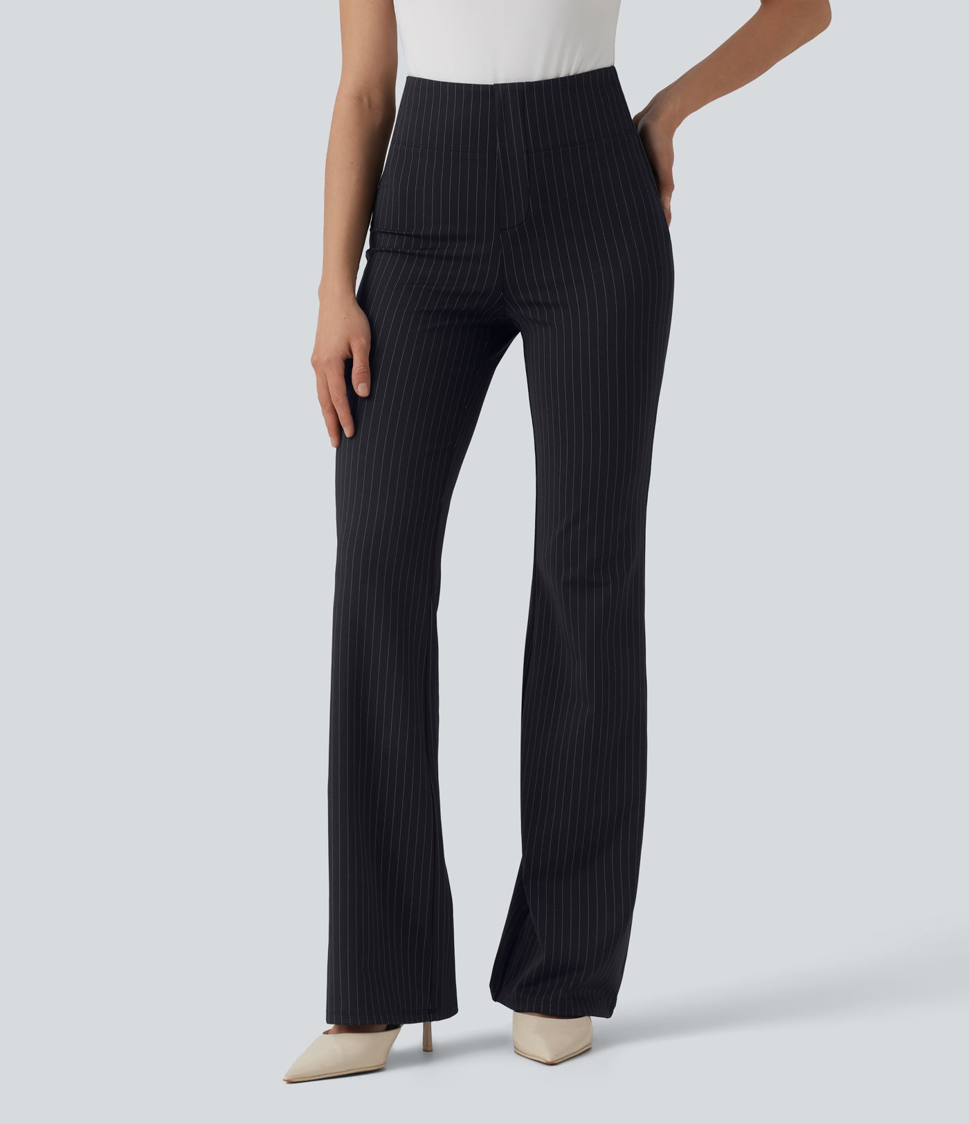 High Waisted Stripe Flare Work Pants with Pockets