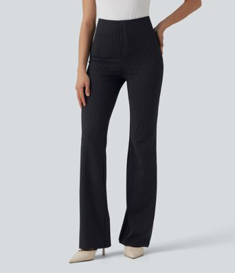 High Waisted Stripe Flare Work Pants with Pockets