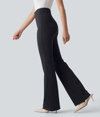 High Waisted Stripe Flare Work Pants with Pockets