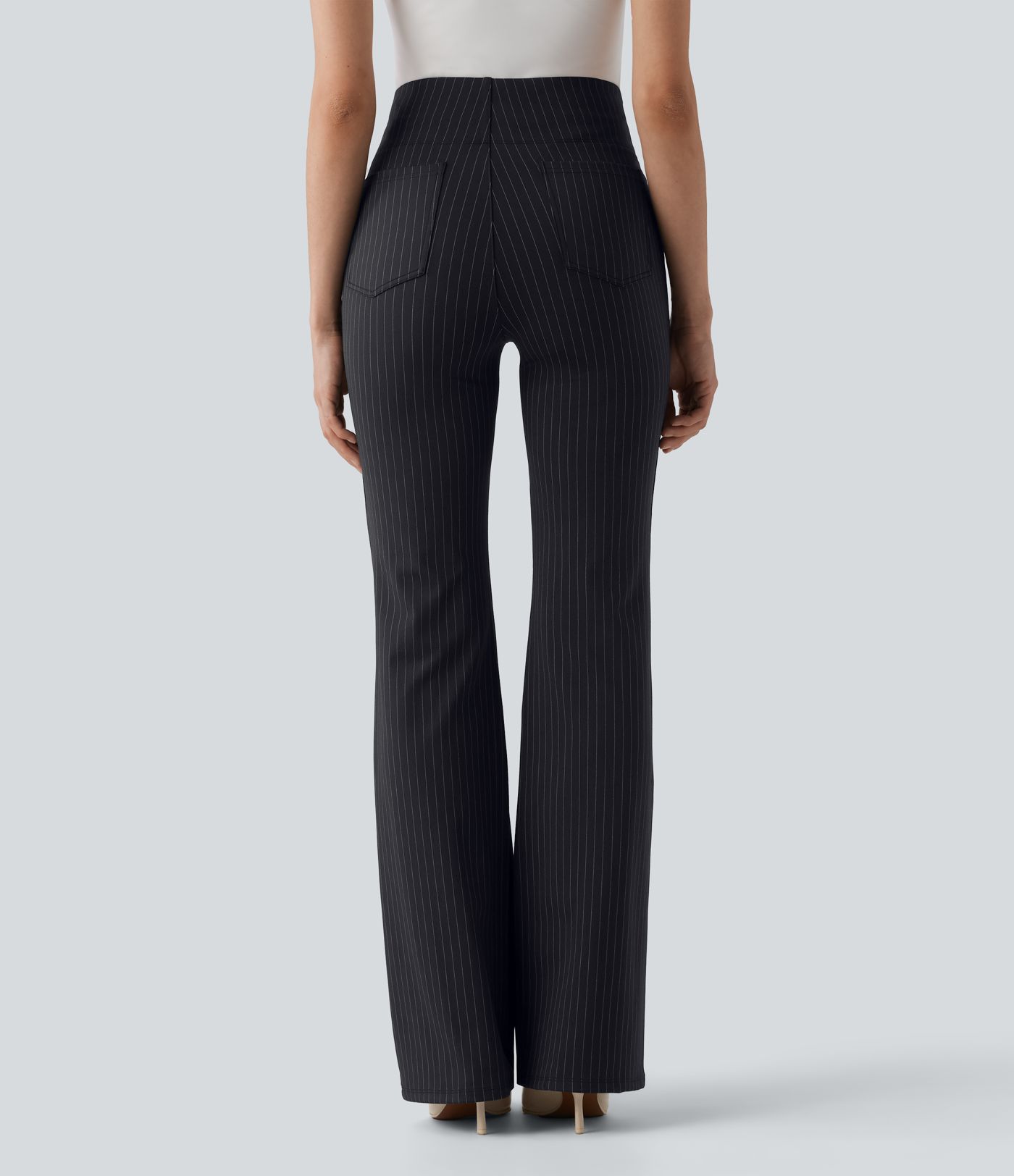 High Waisted Stripe Flare Work Pants with Pockets