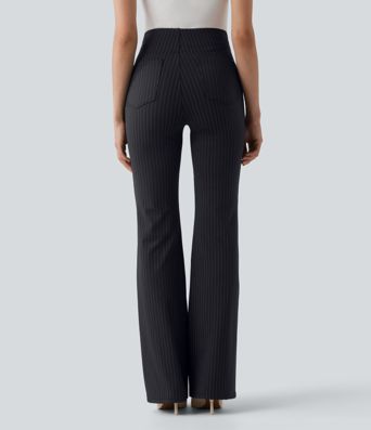 High Waisted Stripe Flare Work Pants with Pockets
