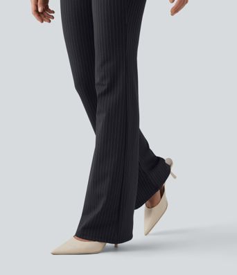 High Waisted Stripe Flare Work Pants with Pockets