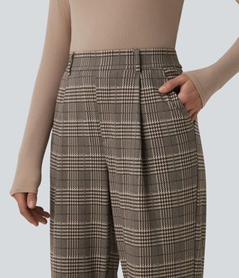 Halara Flex™ High Waisted Plaid Work Flare Pants with Pockets