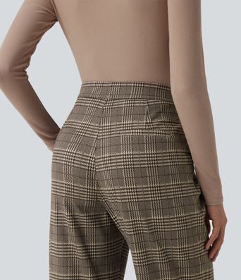 Halara Flex™ High Waisted Plaid Work Flare Pants with Pockets