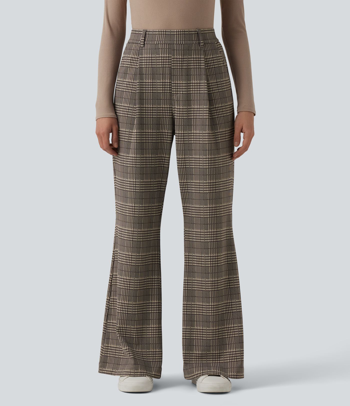 Halara Flex™ High Waisted Plaid Work Flare Pants with Pockets