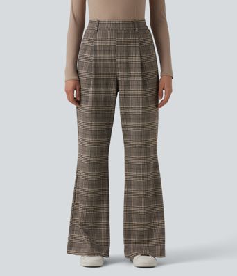 Halara Flex™ High Waisted Plaid Work Flare Pants with Pockets
