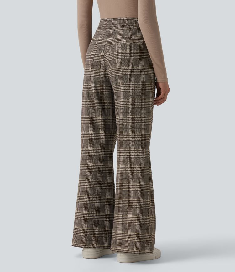 Halara Flex™ High Waisted Plaid Work Flare Pants with Pockets