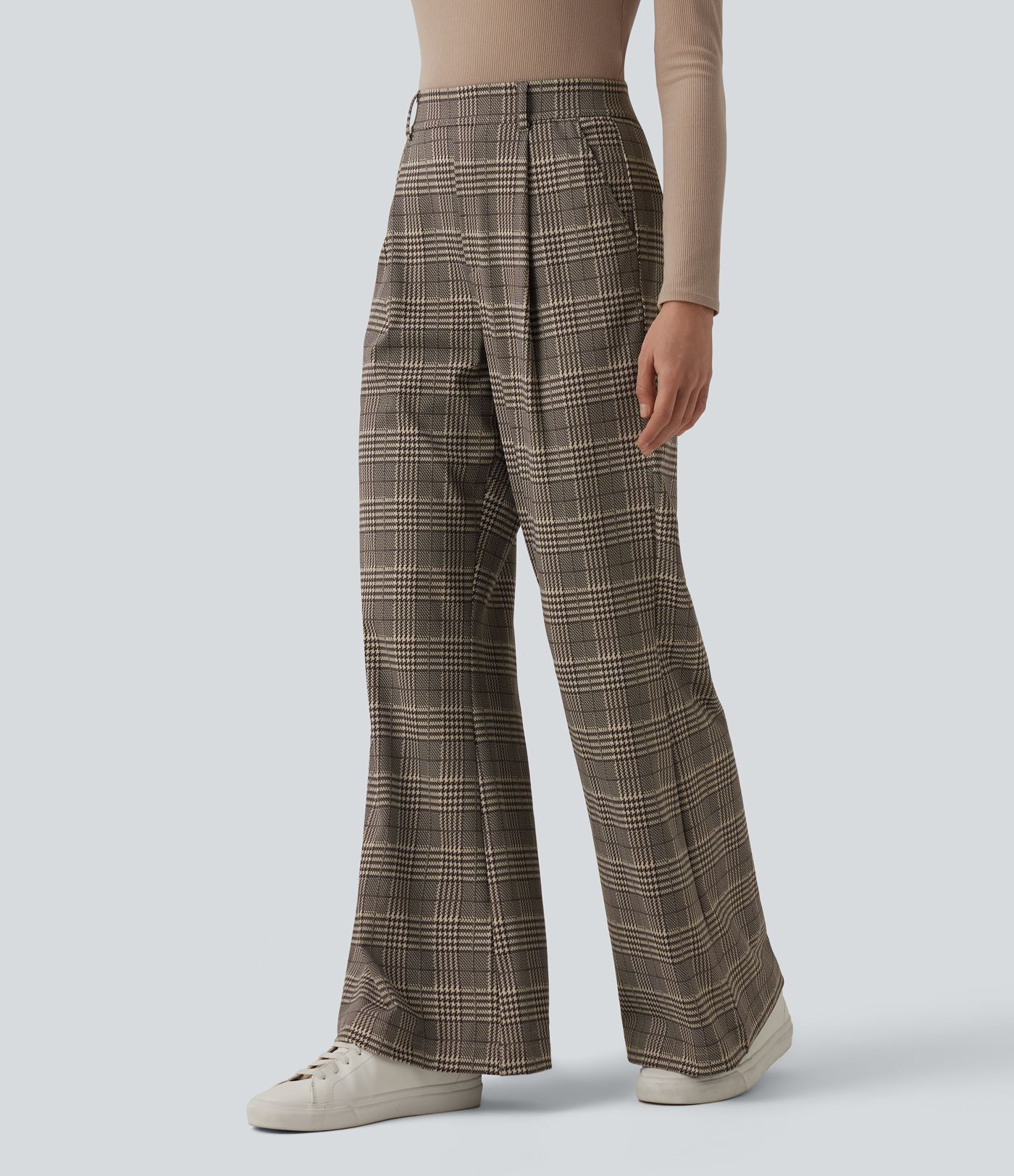 Halara Flex™ High Waisted Plaid Work Flare Pants with Pockets