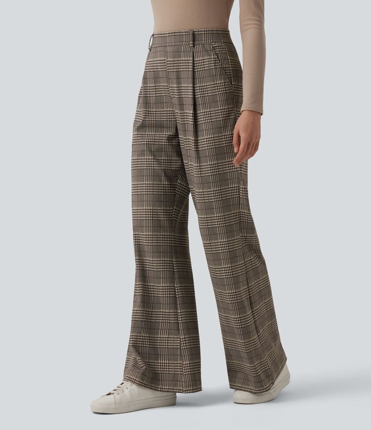 Halara Flex™ High Waisted Plaid Work Flare Pants with Pockets