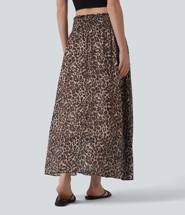 Jupe midi fluide décontractée taille haute avec poches