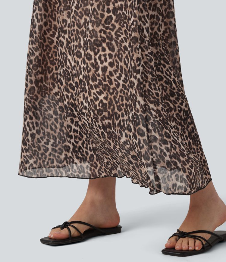 Jupe midi fluide décontractée taille haute avec poches