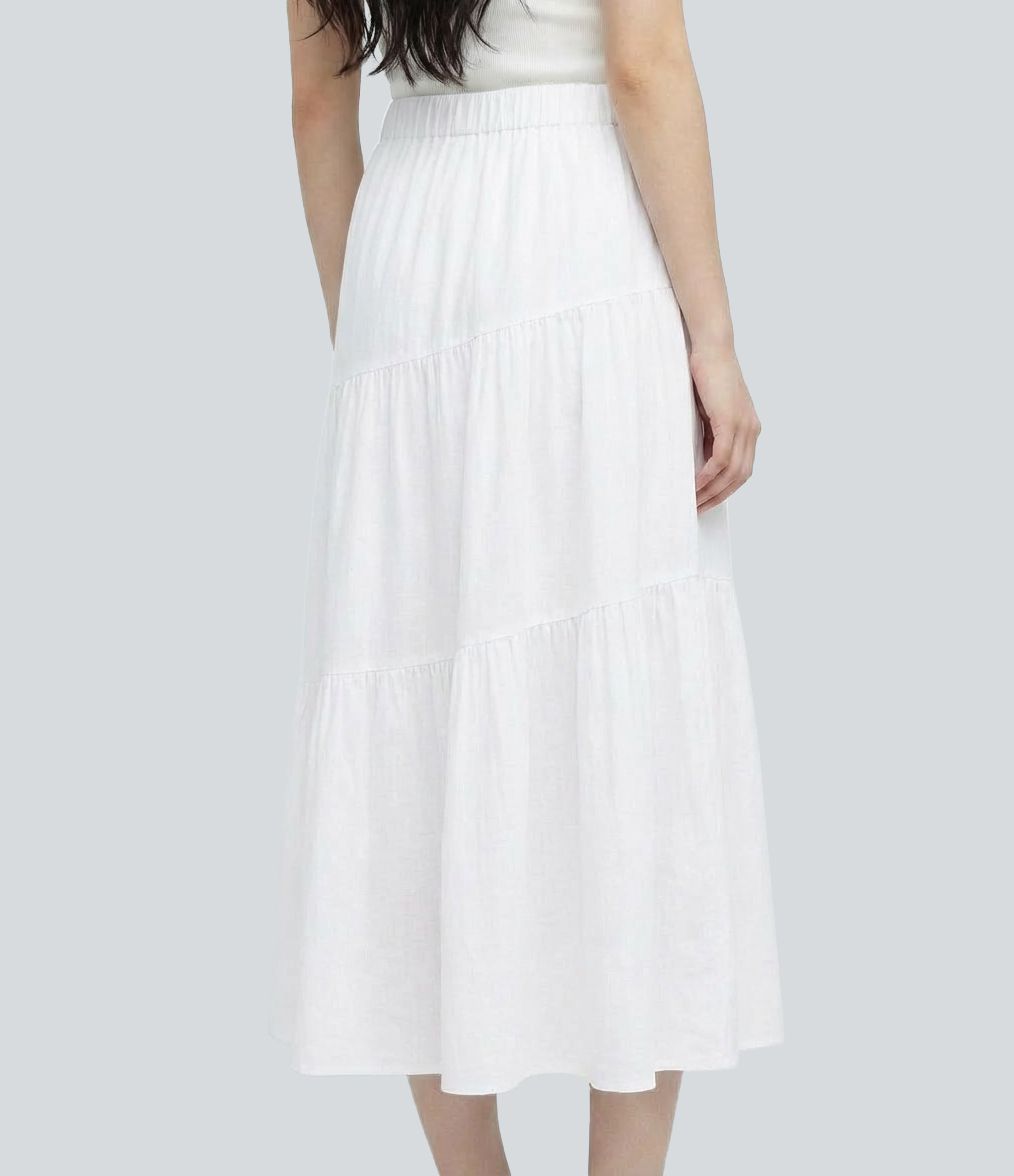 Mid Rise Midi Casual Tiered Skirt
