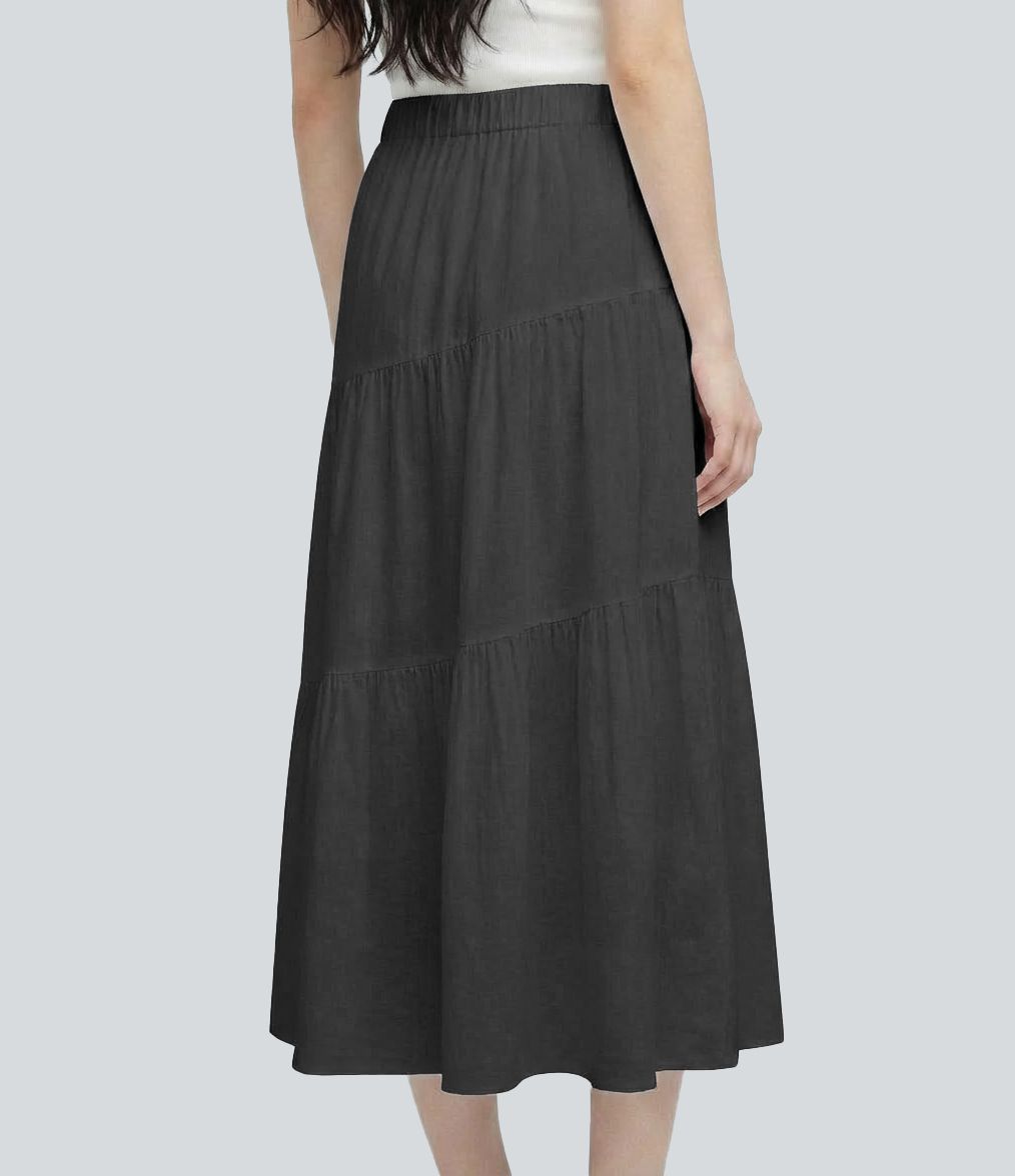 Jupe midi décontractée à volants étagés taille mi-haute