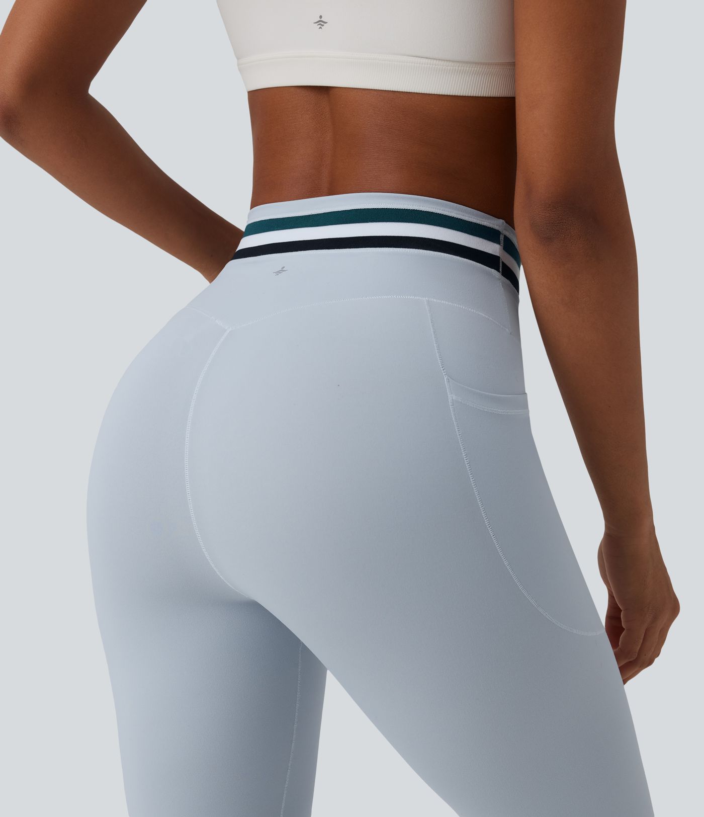 Halara UltraSculpt™ High Waisted Tummy Control Color Block Stripes Workout 7/8 Leggings with Pockets