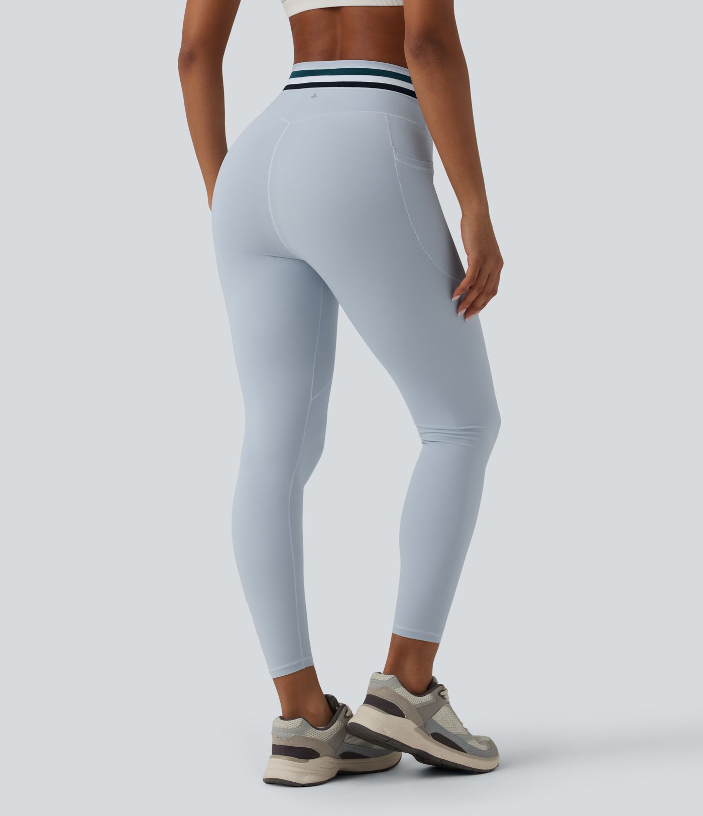 Halara UltraSculpt™ High Waisted Tummy Control Color Block Stripes Workout 7/8 Leggings with Pockets