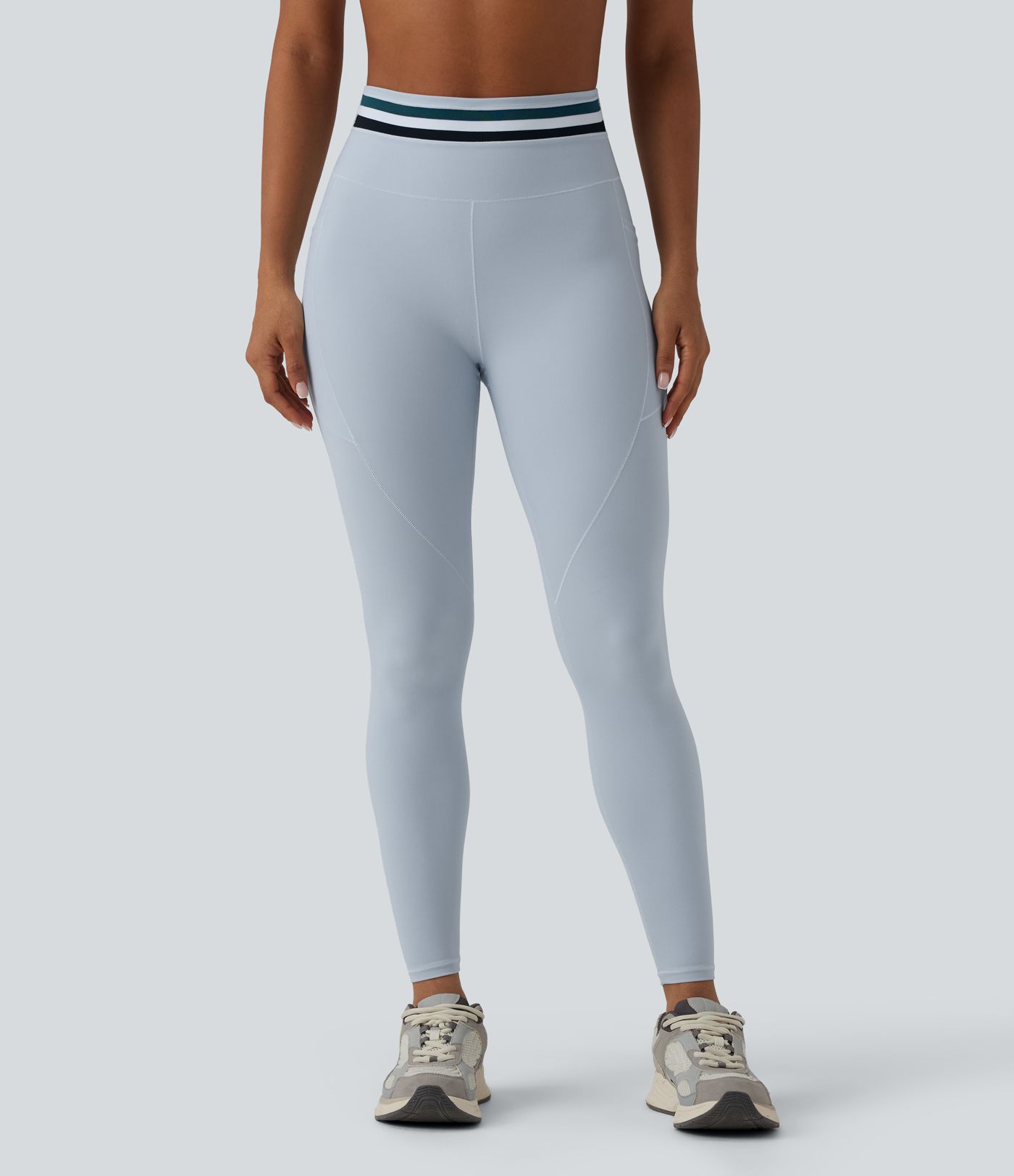 Halara UltraSculpt™ High Waisted Tummy Control Color Block Stripes Workout 7/8 Leggings with Pockets