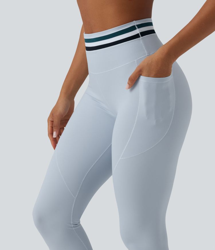 Halara UltraSculpt™ High Waisted Tummy Control Color Block Stripes Workout 7/8 Leggings with Pockets