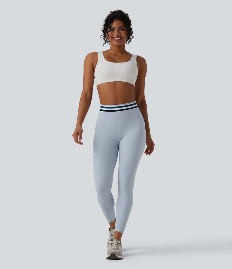 Halara UltraSculpt™ High Waisted Tummy Control Color Block Stripes Workout 7/8 Leggings with Pockets