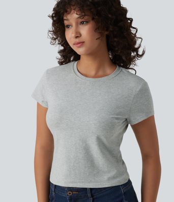 T-shirt Halara décontracté en jersey de coton, manches courtes, col rond