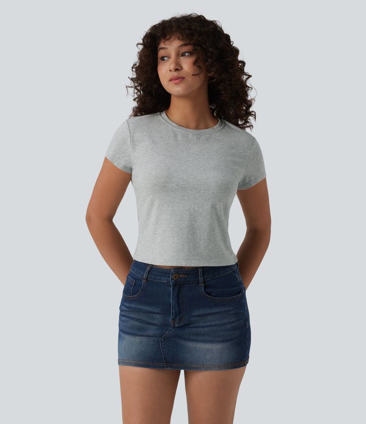 T-shirt Halara décontracté en jersey de coton, manches courtes, col rond