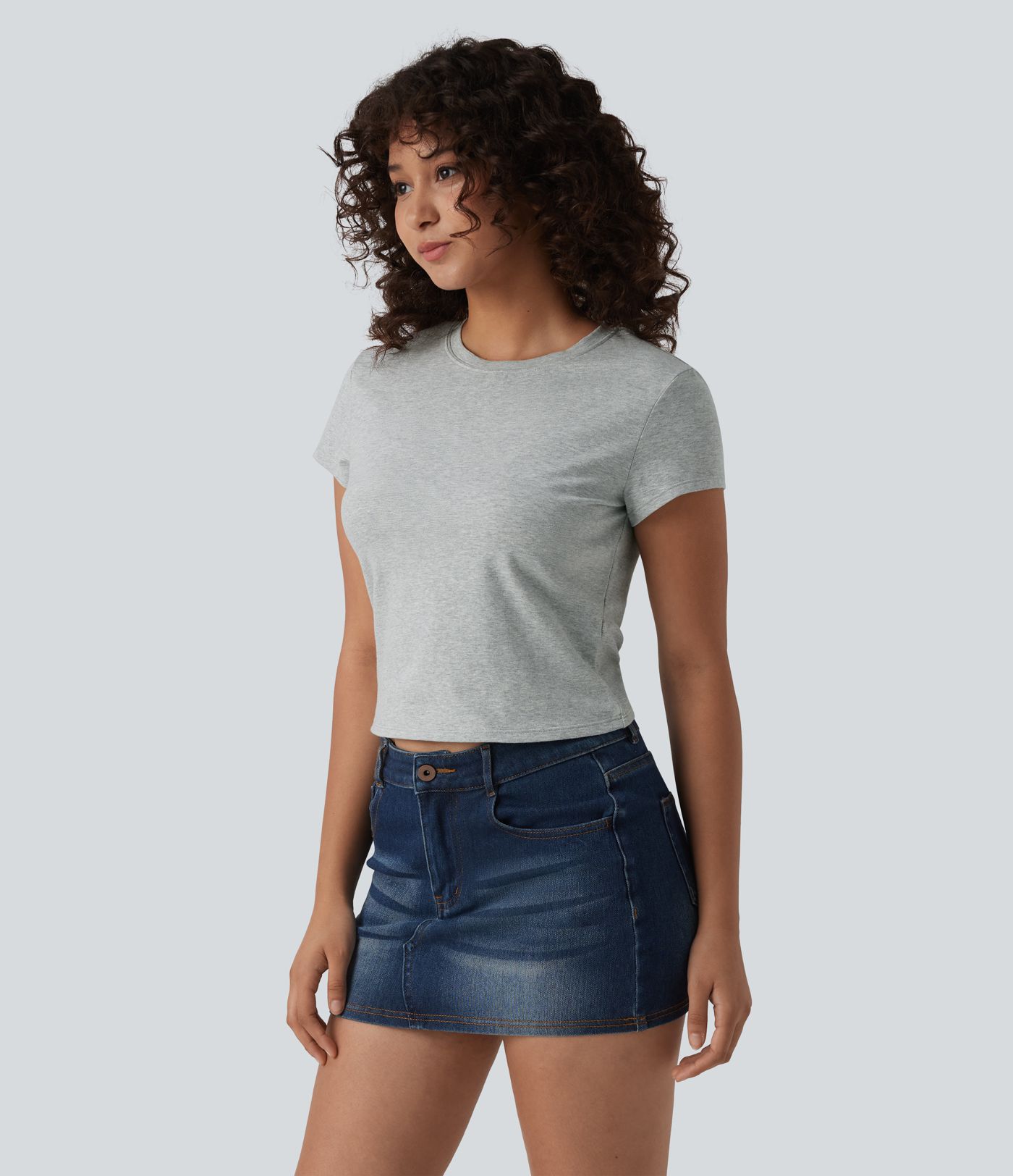 T-shirt Halara décontracté en jersey de coton, manches courtes, col rond