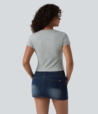 T-shirt Halara décontracté en jersey de coton, manches courtes, col rond