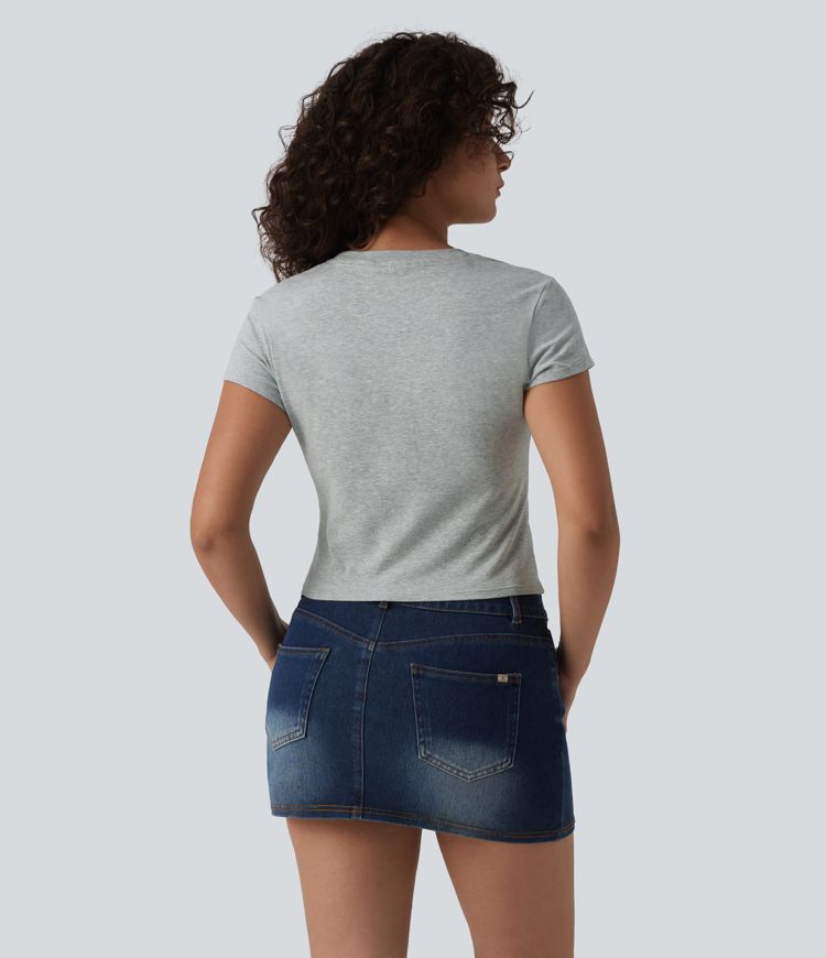 T-shirt Halara décontracté en jersey de coton, manches courtes, col rond