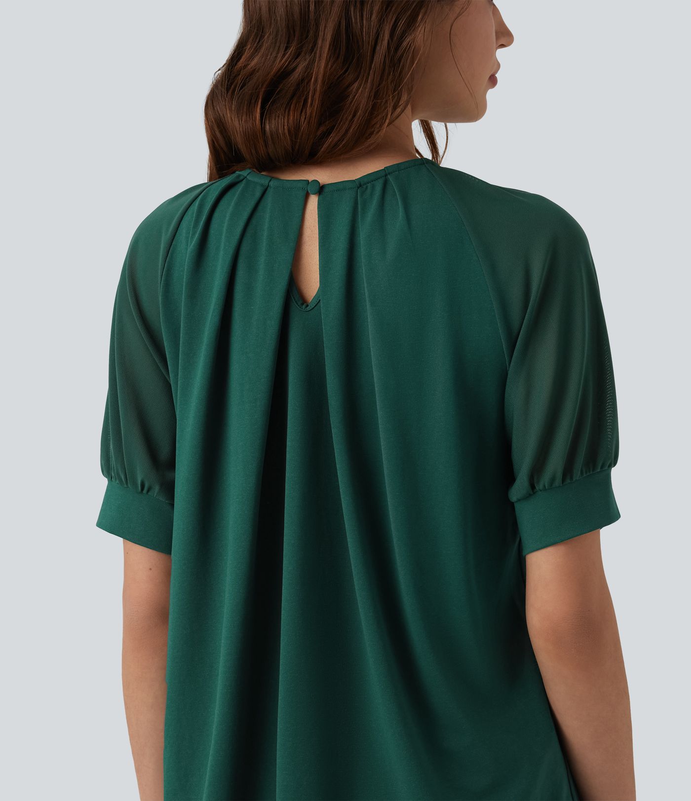 Round Neck Short Sleeve Casual Blouse-Front and Back Wearable