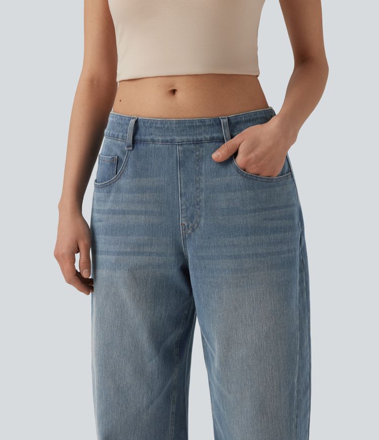Halara Flex™ - Lässige Jeans mit niedrigem Bund, mehreren Taschen und Barrel-Leg