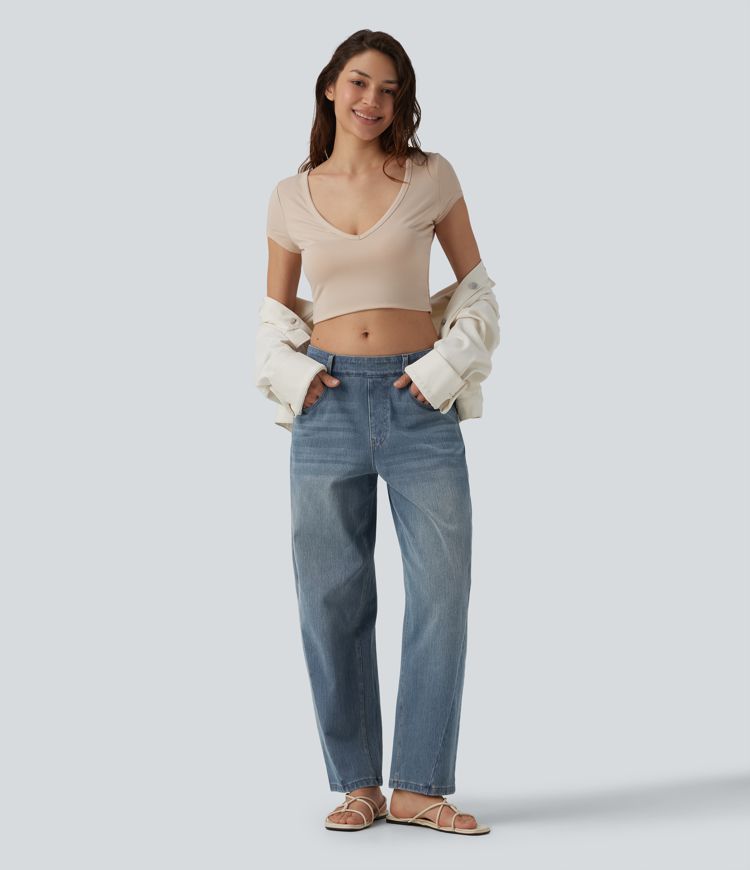 Halara Flex™ - Lässige Jeans mit niedrigem Bund, mehreren Taschen und Barrel-Leg