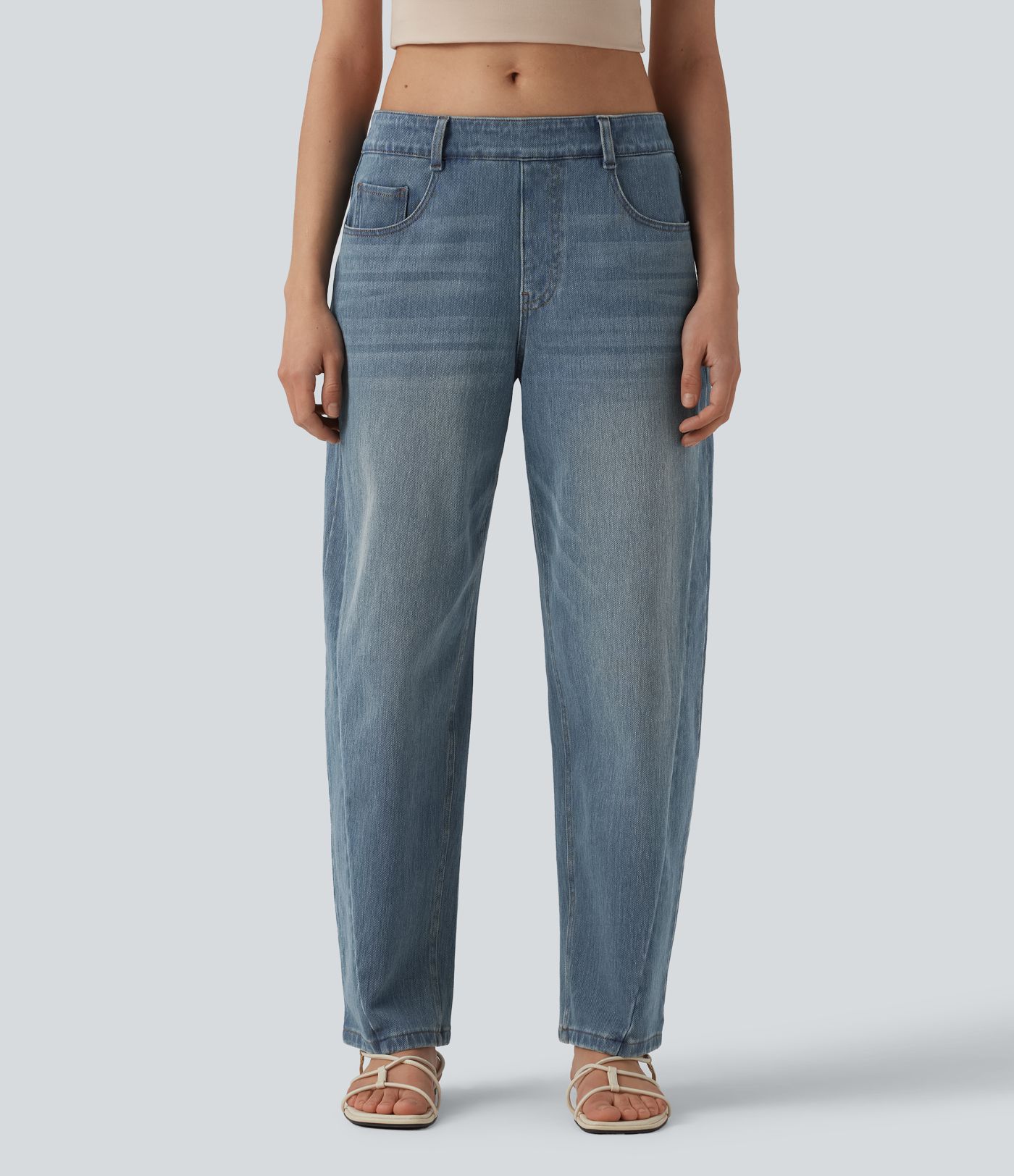 Halara Flex™ - Lässige Jeans mit niedrigem Bund, mehreren Taschen und Barrel-Leg