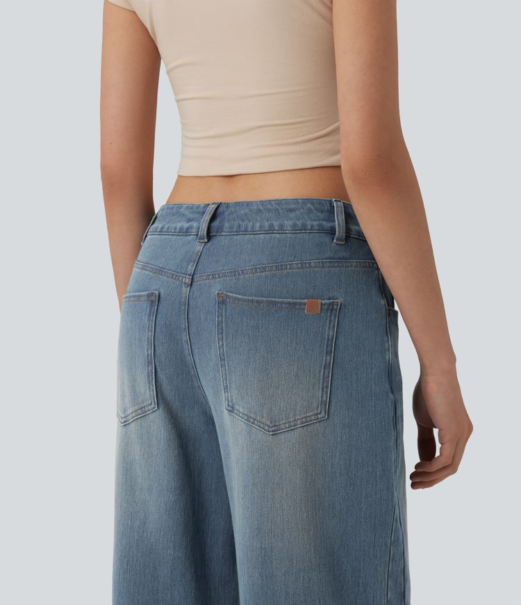 Halara Flex™ - Lässige Jeans mit niedrigem Bund, mehreren Taschen und Barrel-Leg