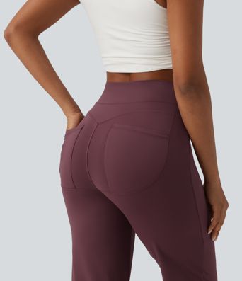 High Waisted Tummy Control Cool Touch Quick Dry Casual Straight Leg Pants with Pockets