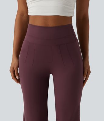 High Waisted Tummy Control Cool Touch Quick Dry Casual Straight Leg Pants with Pockets