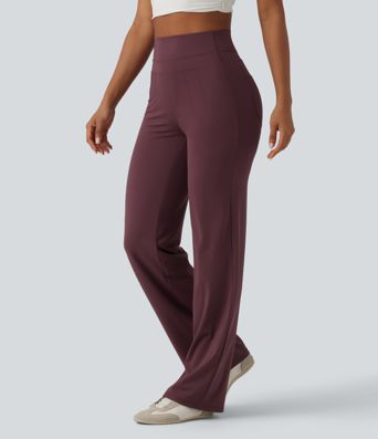 High Waisted Tummy Control Cool Touch Quick Dry Casual Straight Leg Pants with Pockets