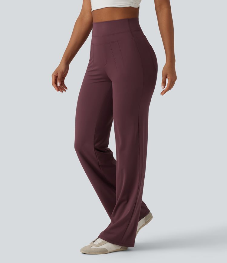 High Waisted Tummy Control Cool Touch Quick Dry Casual Straight Leg Pants with Pockets