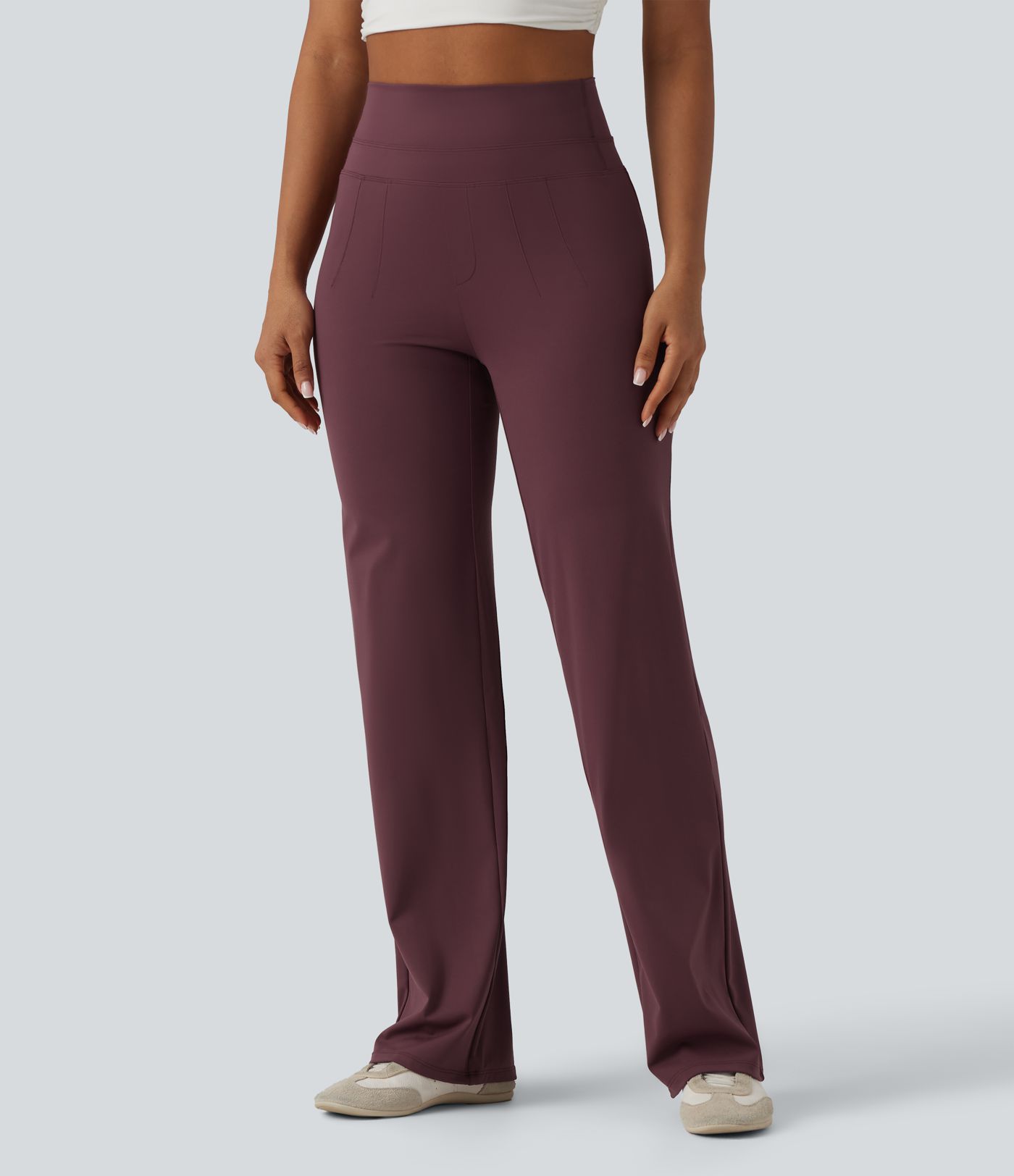 High Waisted Tummy Control Cool Touch Quick Dry Casual Straight Leg Pants with Pockets