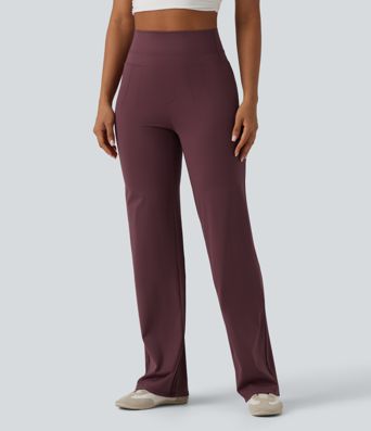 High Waisted Tummy Control Cool Touch Quick Dry Casual Straight Leg Pants with Pockets