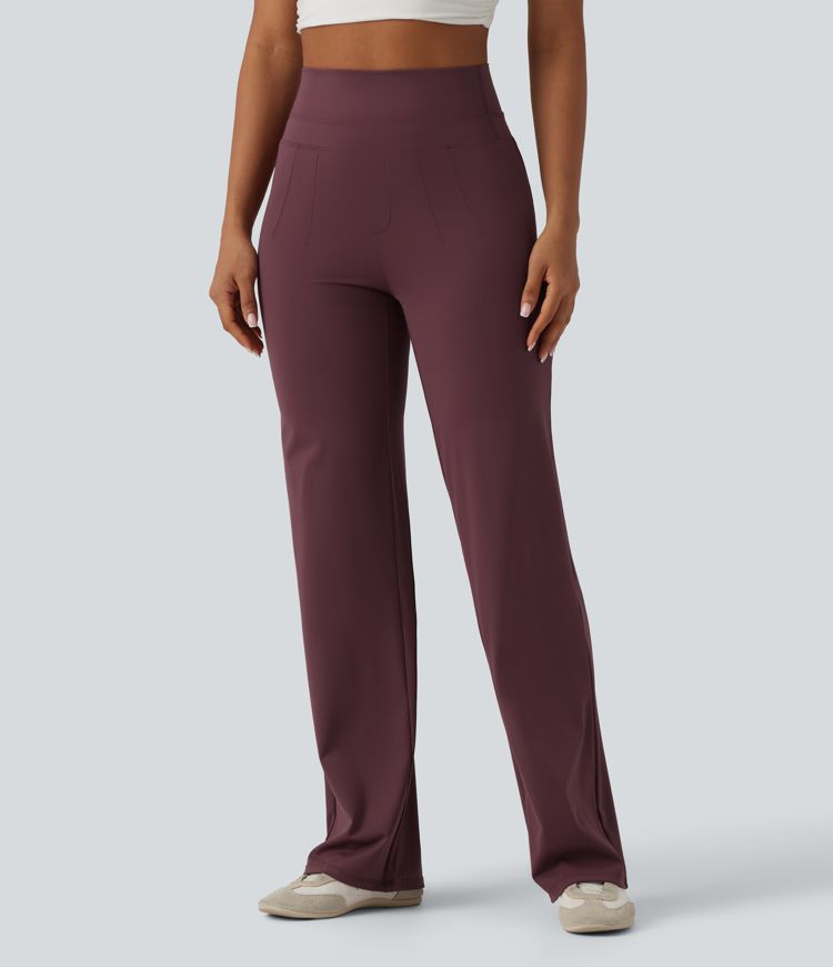 High Waisted Tummy Control Cool Touch Quick Dry Casual Straight Leg Pants with Pockets